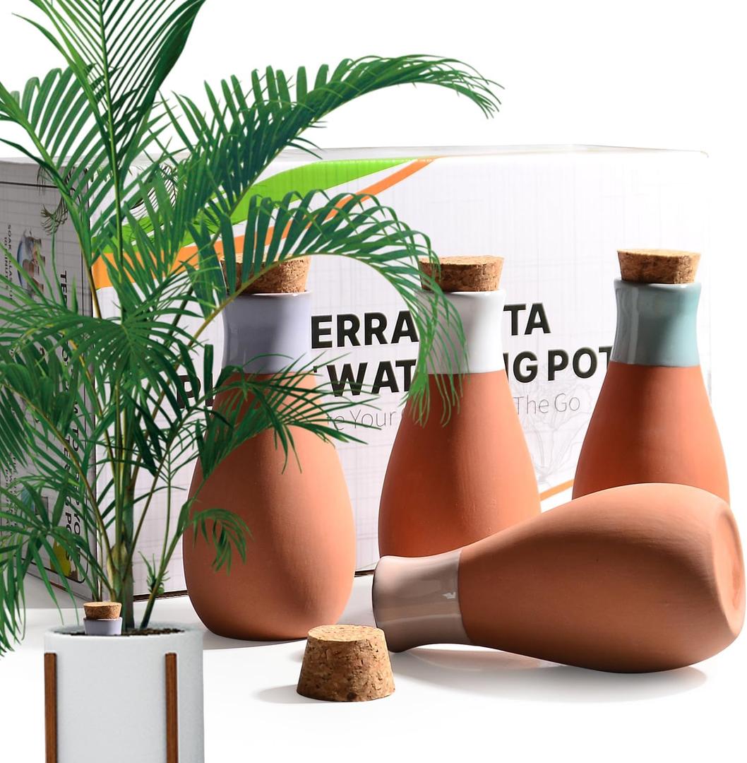 B SEPOR 4 Pack Classic Ollas Plants Irrigation Pots - Terracotta Self Watering Globes - Drippers System for Vacation or Holiday (400ml 4Pack)