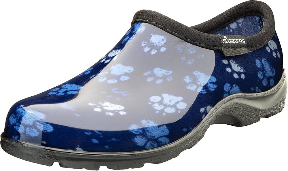 Sloggers Original Waterproof Rain and Garden Shoe for Women– Outdoor Slip-On Garden Clog - Made in The USA with Premium Comfort Insole and Arch Support - Grungy Paw Print Blue, Size 11