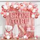 65 Pcs Rose Gold Bridal Shower Decorations,White Pink Rose Confetti Balloons,Bride To Be Banner,Fringe Curtains,Bridal Veil,Bride Sash and Crown hairband for Bachelorette Party Decor (Rose Gold)