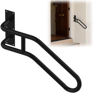 Left Side Wall Mounted handrail, Garge Door Stair Railing for 1-3 Steps(Polished Black, Left Side, 230LBs Loading)