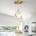 3-Light Pendant Light Fixtures Brass Vintage Glass Pendant Lights Crystal Hanging Light Fixtures,Adjustable Height Pendant Lighting for Dining Room Living Room Bedroom Hallway(Round Chassis)