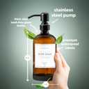 Vine Creations Amber Glass Soap Dispenser, 1 Pack Kitchen Soap Dispenser Set with Rustproof Pump, 16 oz Dish Soap and Hand Soap Dispensers for Bathroom with Waterproof Labels