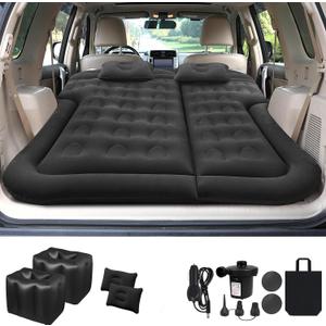 Vikuces SUV Air Mattress Car Camping Travel Bed, Car Air Mattress Back Seat Bed,Thickened Inflatable Mattress with Two Air Pillow, Full Size Blow Up Sleeping Pad(Black)