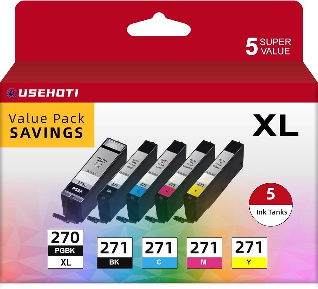 270XL 271XL Compatible for Canon 270 271 Ink Cartridges Work with Canon TS6020 TS9020 MG7720 MG6821 MG5720 MG5721 MG5722 (PGBK Black Cyan Magenta Yellow, 5XL Pack)
