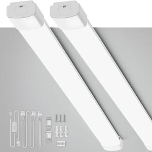 Plug in Light 4FT 2PCS, Linkable LED Daylight Shop Light, No-Flicker, 4FT/2PCS-White
