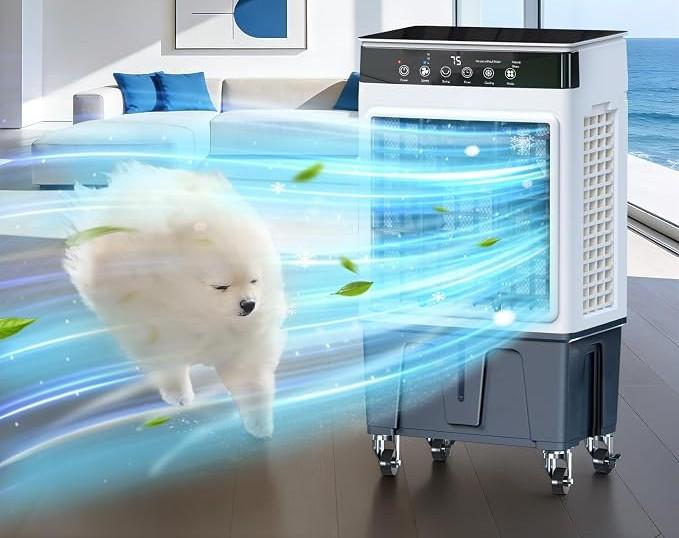 Swamp Cooler, 2026 New Portable Air Conditioners, Evaporative Cooler with Large Water Tanks for 24H Cooling, 60° Oscillating, 4 Ice Packs, 7H Timer, Portable AC for Bedroom Office Home