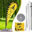 Newwiee 2 Pack Kids at Play Flag Banner Flag Safety Sign with Fiberglass Poles and Weighted Base Slow Sign for Streets, Yards and Driveways(Yellow)