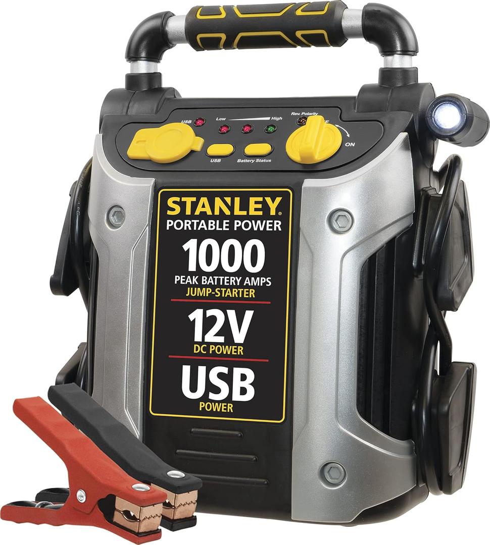 STANLEY J509 Portable Power Station Jump Starter 1000 Peak Amp Battery Booster, USB Port, Battery Clamps