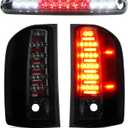 LED Tail Light Assembly + 3rd Brake Light Kit Fit for Chevy Silverado 1500 2500 HD 3500 HD 2007-2014, for GMC Sierra 3500 HD 2008-2014 with Dual Wheel Only, Pack of 3, Chrome Housing Smoke Lens