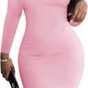 Nimsruc Womens Autumn Casual Sexy Long Sleeves Bodycon Dress Basic Pencil Midi Club Dresses (Large, Pink)