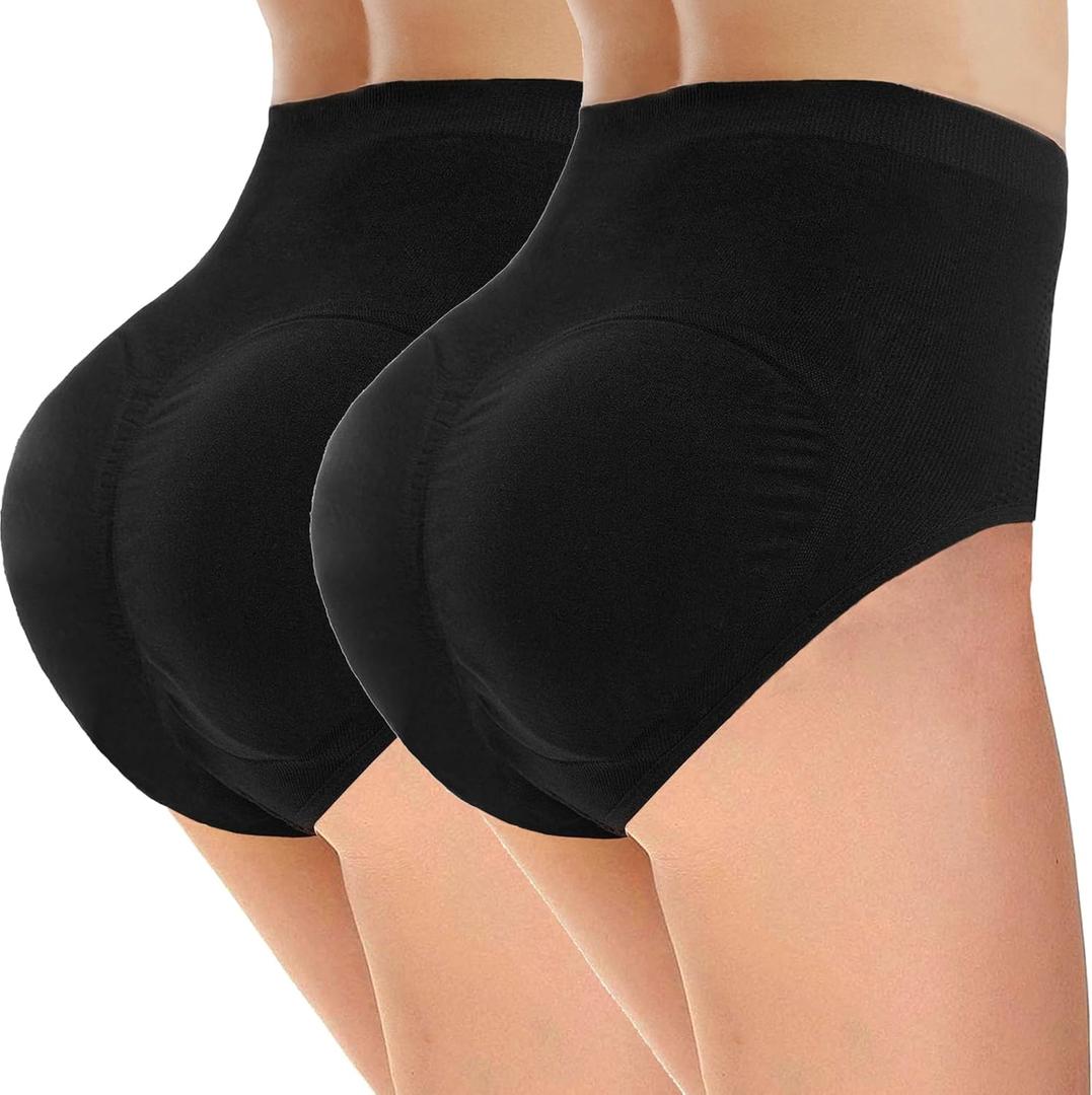 Womens Shapewear Butt Lifter Padded Control Panties Body Shaper Brief (XX-Large-3X-Large, 2 Black)
