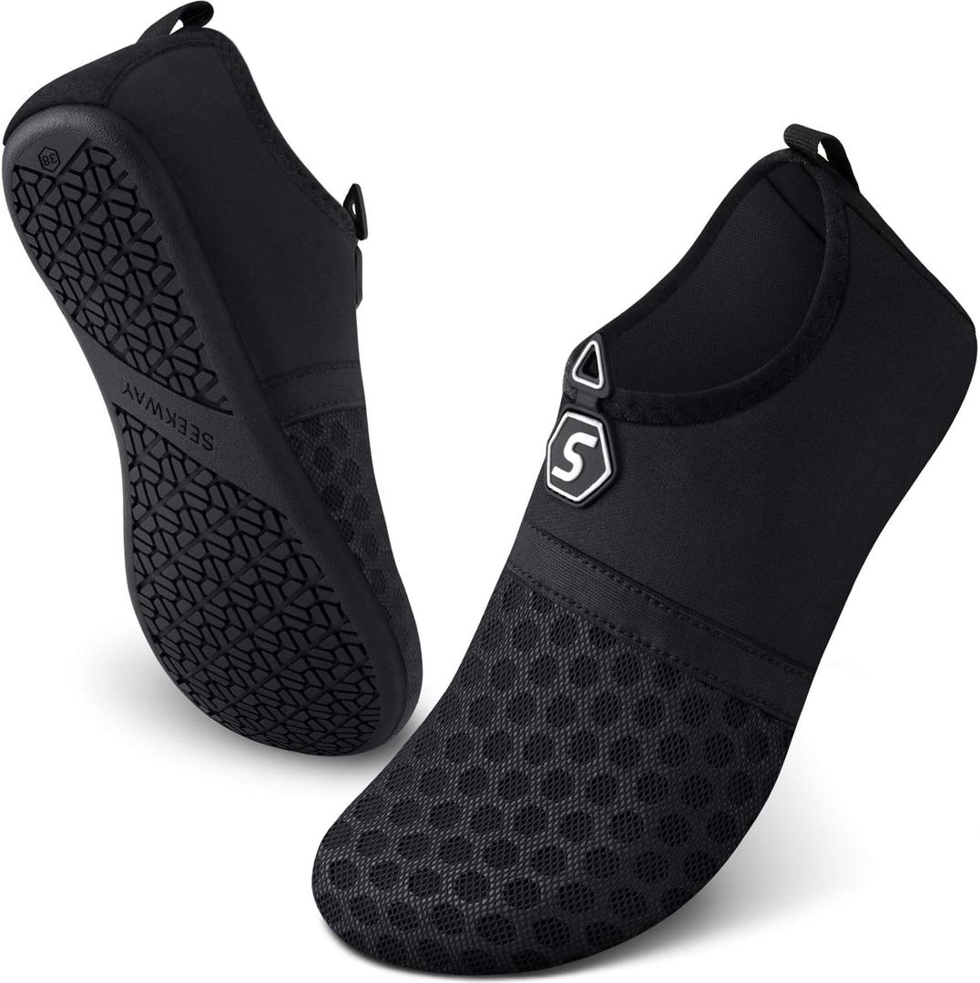 SEEKWAY Water Shoes Quick-Dry Aqua Socks Barefoot Slip-on for Beach Pool Swim River Yoga Lake Surf Women Men Black SK001 (5-6 Women/3.5-4 Men, 1a-splice Black)