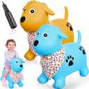 2 Pack Bouncy Animal Dog Hopper Inflatable Bouncing Horse Hopper Toys Jumping Ride on Hopping Bounce with Pump Rubber Bouncing Animal Gift for Boys Girls(Light Blue, Yellow,Lovely Style)