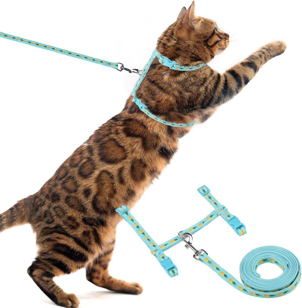 PUPTECK Adjustable Cat Harness and Leash Set Escape Proof Kitten Strap Collar for Walking Travel, Pineapple (Small, Light Blue(Pineapple))