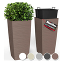 Mueller M-Resin Heavy Duty Tall Planters for Outdoor Plants, Indoor Grande Plant Pots, Boxes, Trees, Flower Pots, 2-Piece Set, 24”, Modern Design, Built-in Drainage, Front Porch Decor, Mocha