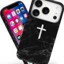 Magnetic for iPhone 17 Pro Case Christian Cross Marble Phone Case, Black Marble Jesus Faith Shockproof Slim Soft TPU and Hard PC Protective Cases Compatible with MagSafe Gift for Religious