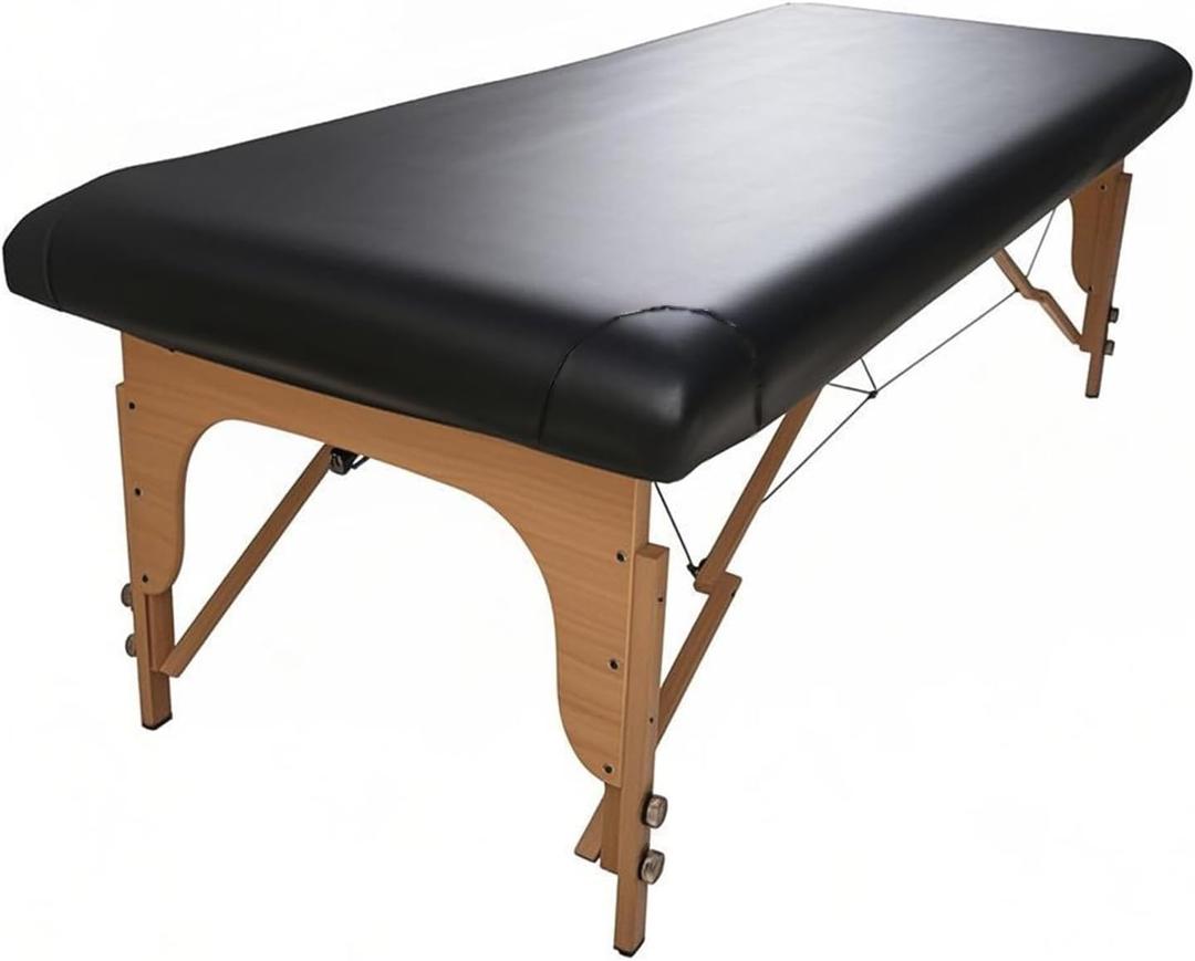 Massage Table Cover Protector Vinyl Leather Spa Bed Sheets, Waterproof & Oilproof - Fits 28" to 31" x 74" Massage Beds, Wipeable & Reusable (Black)