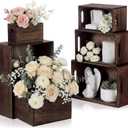 AceOrbit Set of 6 Wood Crates with Handles, Rustic Decorative Storage Boxes Distressed Wooden Nesting Display Baskets for Farmhouse, Wedding, Party Storage Display Supplies (Dark Brown)