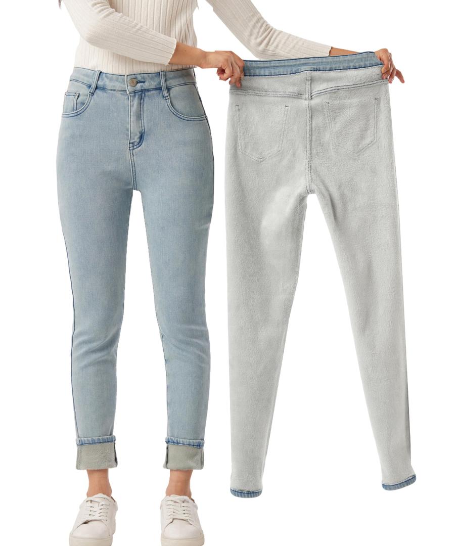 Yehopere Women's Flannel Fleece Lined Thermal Winter Jean Warm Skinny Stretch Denim Pants XS