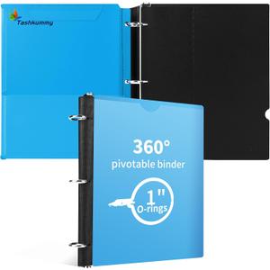 360 Degree Pivotable Binder, Upgraded 3 Ring Binder 1 inch, Flexible Binders 3 Ring, Foldable Three Ring Binders- Blue