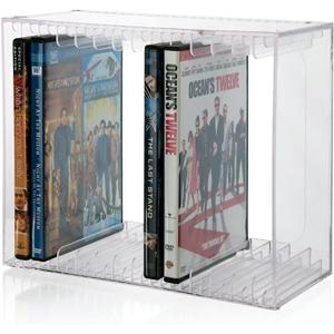 STORi Stackable Clear Plastic DVD Organizer with Rubber Feet | Rectangular Holder Perfect for Theater Room | Holds up to 14 Standard DVD Cases | Made in USA