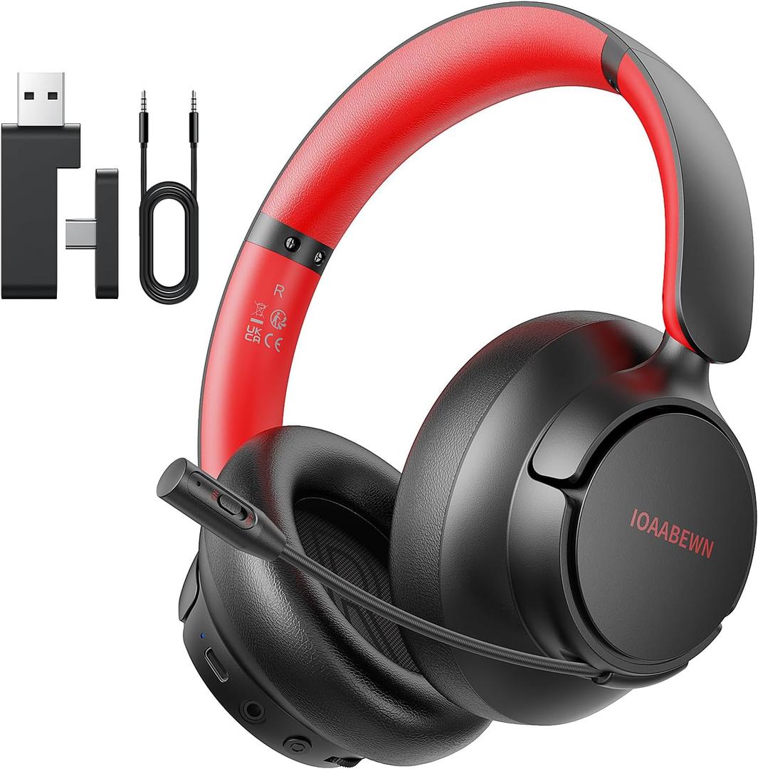 Wireless Gaming Headsets for PS5, PS4, 55Hr Battery 2.4Ghz /Bluetooth 5.3 Gaming Headphones with Microphone, Gamer Headset Wireless for PS5, Switch, PC, Black&Red