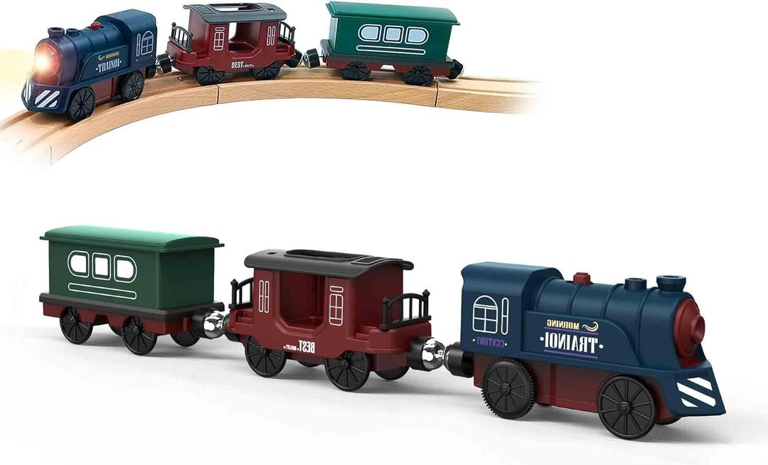 Battery Operated Train for Wooden Track, 3Pcs Motorized Train Toy for 3 4 5+Years Old Boy Girl Toddlers, Electric Trains Compatible with Thomas & Friends, Brio and Chuggington