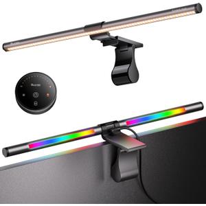 Quntis RGB Pro+ Monitor Light Bar with Remote, 15 Modes Gaming Backlight, 4 Colors & Brightness Dimmable Fronlight, 20" Ra95 Eye-Care USB Reading Monitor Lamp, No Glare, Upgraded Clip for All Monitor (Gray)