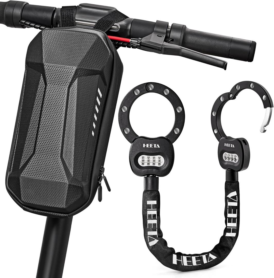 HEETA Electric Scooter Lock Anti Theft with Scooter Bag, 4 Digit Combination Bike Chain Lock, Heavy Duty Security Bicycle Lock Cable Accessories for E Scooter, E Bike, Motorcycle, Door, Gate & Fence