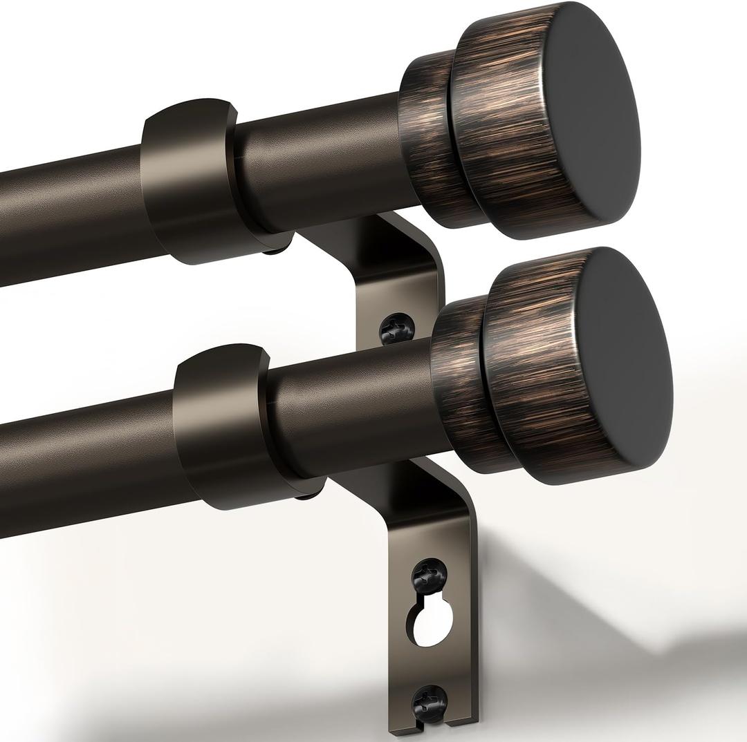 2 Pack Modern Antique Brown Curtain Rods for Windows 66 to 120 Inches Adjustable Length Heavy Duty 1" Diameter Window Rod with Decorative Finials for Outdoor Farmhouse Bedroom Kitchen Living Room