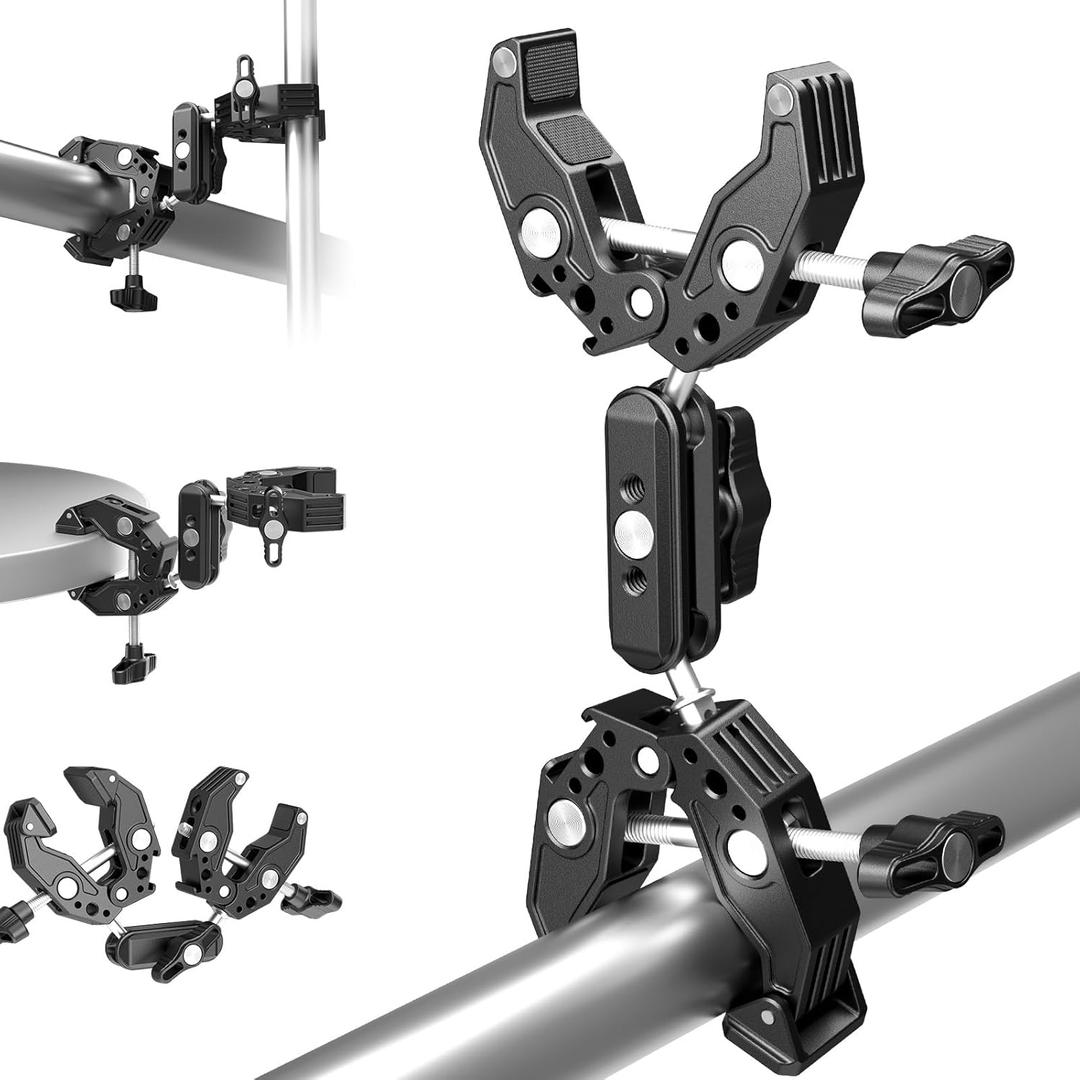 Neewer Super Clamp Camera Mount with Magic Arm, Cold Shoes for Desk Studio Light Stand Holder Photography Reflector, Flag, Cross Bars, Motorcycle