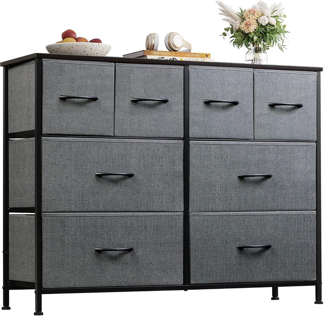 WLIVE Dresser for Bedroom with 8 Drawers, Wide Fabric Dresser for Storage and Organization, Chest of Drawers, Dressers for Living Room, Closet, Hallway, Dark Grey, 11.8"D x 39.4"W x 30.4"H