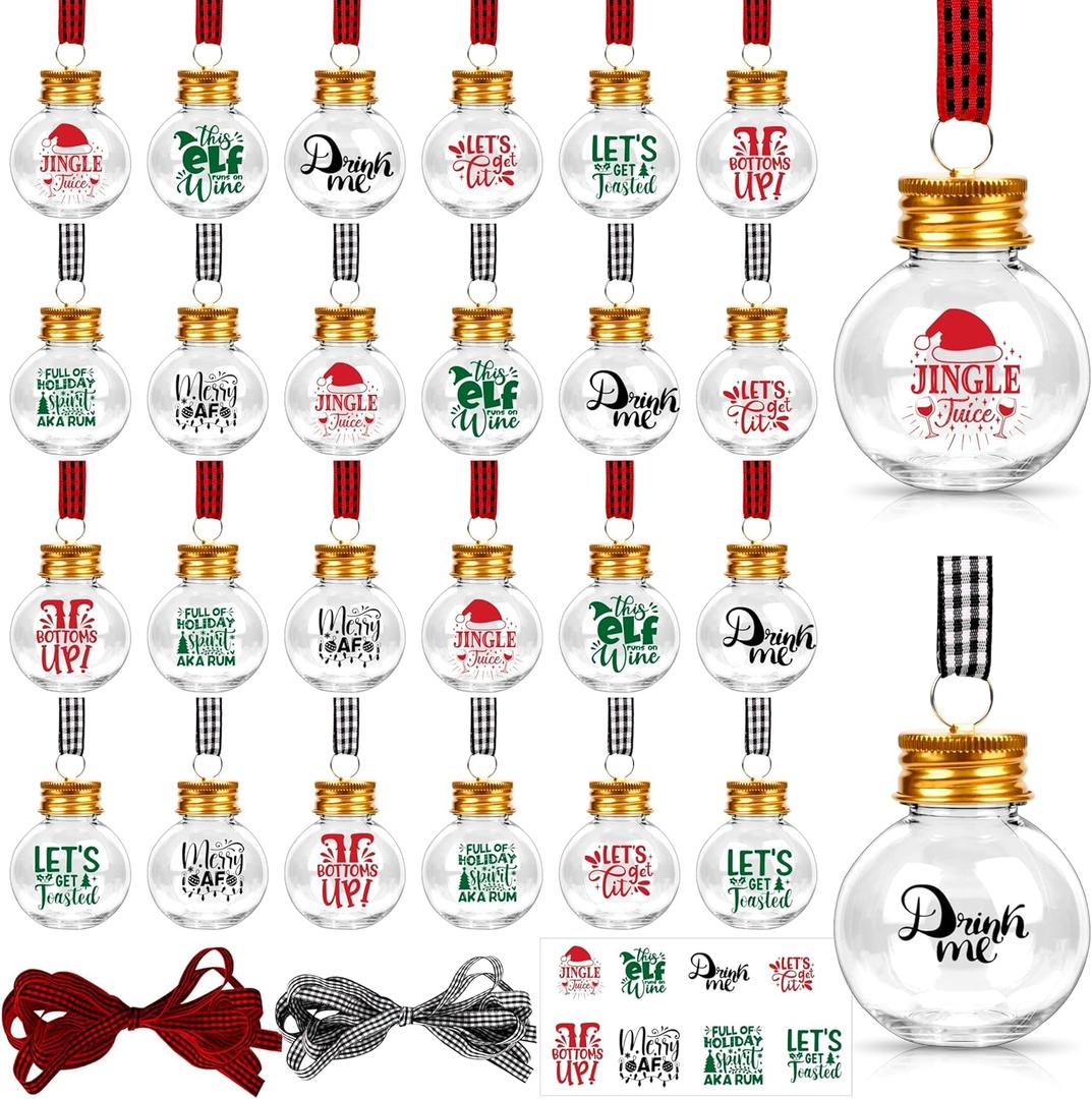 30 Pack Christmas Booze Balls Clear Ornament Balls for Christmas Tree Holiday Decor Xmas Craft Supplies (Round_Colorful)