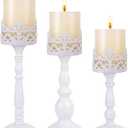 Candle Holders for Pillar Candles Set of 3 White Vintage Tall Candle Holders Decorative Large Table Centerpieces Candle Stand Decor