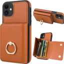 Folosu for iPhone 11 Wallet Case with Card Holder, Leather 4 Card Slots Case, 360°Rotation Ring Holder Kickstand, RFID Blocking Double Magnetic Clasp Protective Durable Cover 6.1 Inch Brown