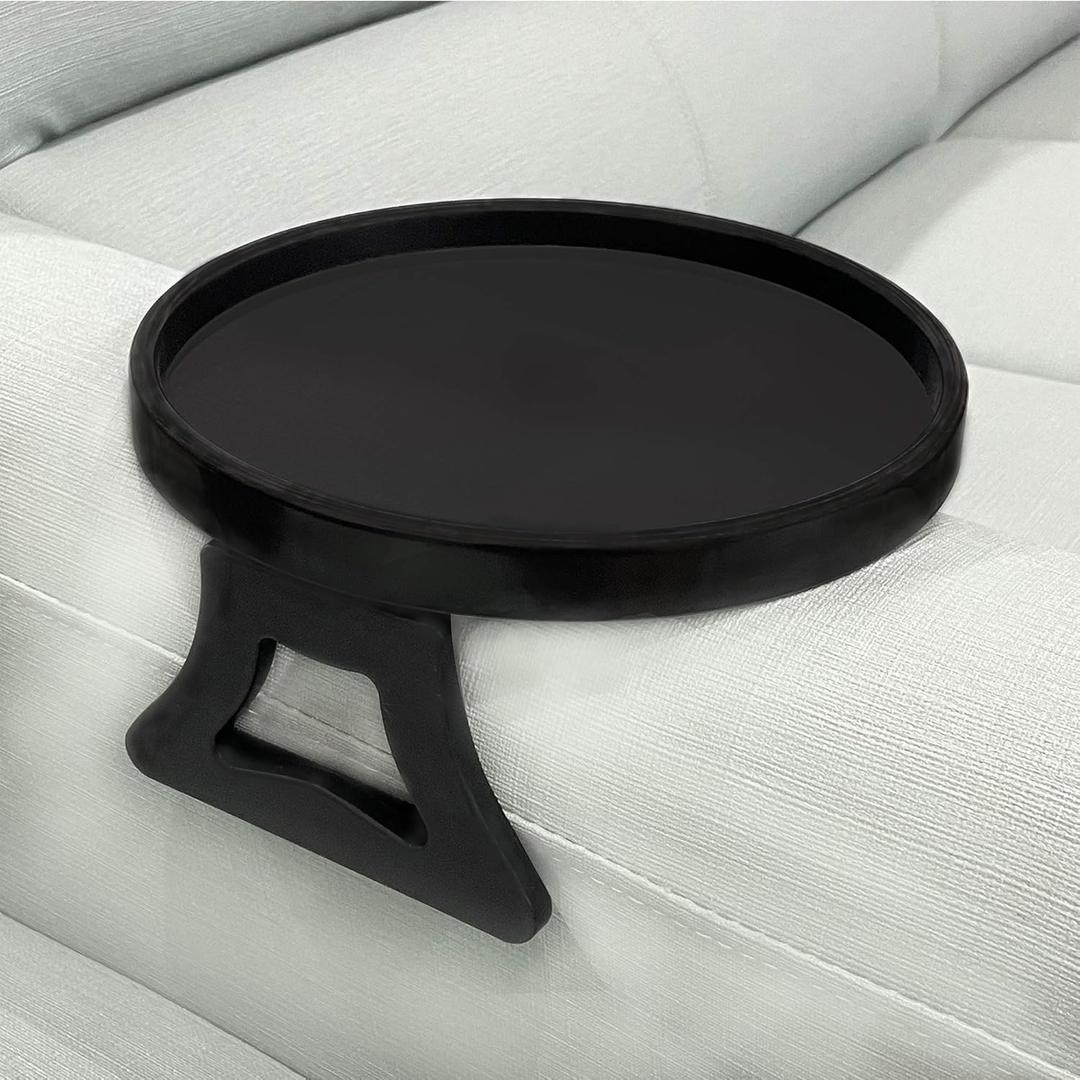NDL Sofa Armrest Clip Table  No-Slip Couch Tray for Drinks, Snacks, Remote, Gamepads, Adjustable Armchair Table for Living Room, Bedroom, Dorm  Fits Most Armrests (Black)