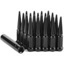 GAsupply 20pcs 14x1.5 Spike Lug Nuts Black, M14x1.5 Spiked Lug Nut 4.4" Tall, Closed End Bulge Acorn 60 Degree Cone/Conical Seat