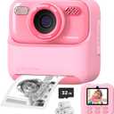 Upgrade Kids Camera Instant Print for Boys and Girls, 1080P HD Dual-Lens Selfie Digital Camera with Print Paper & 32G Card, Christmas Birthday Gifts Toys for Toddler and Teenagers Age 3-16 Years Old (Pink)