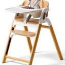 Momcozy DinerPal Wooden High Chair for Babies, Toddlers & Adults Up to 308 Lbs, Convertible Baby Highchair with Food-Grade Tray, Dishwasher-Safe, Adjustable & Ergonomic, Natural Wood