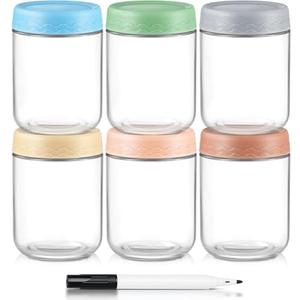 DRKIO 16 Oz Overnight Oats Containers with Lids - 6 Pack Glass Storage Jars with Airtight Lids Wide Mouth Mason Food Jars Great for Meal Prep Salad Chia Pudding Snacks Yogurt Sugar Spice Cereal
