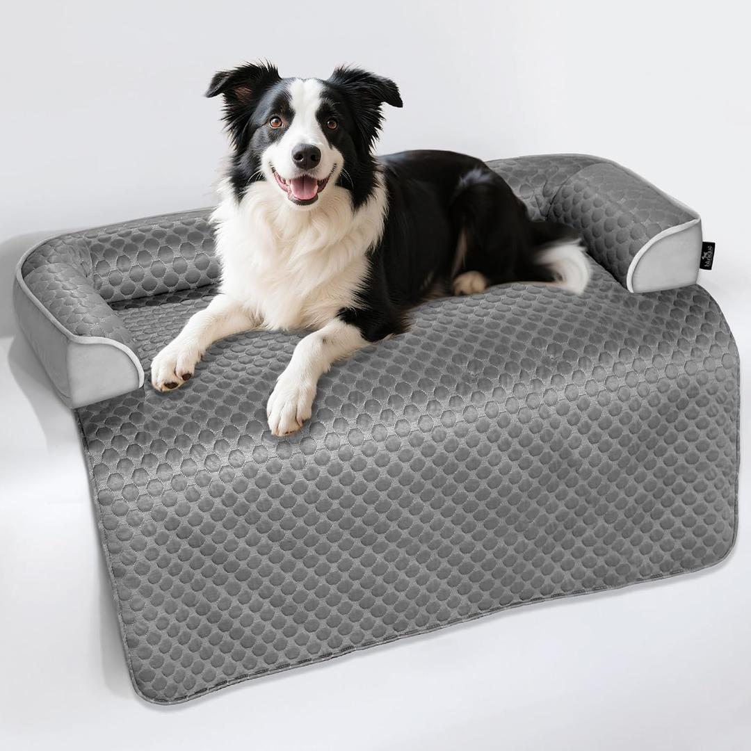 XL Cooling Dog Bed  45 x 37 inch Waterproof Couch Cover for Dogs Washable, Non-Slip Bottom Self Cooling Mat for Dogs, Durable & Non-Gel, Dog Couch Bed for Sofa Floor Car, Cooling Grey