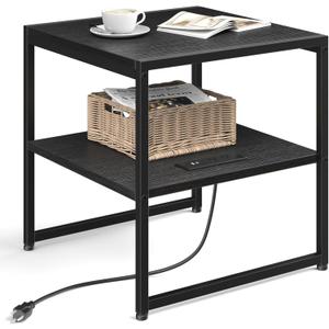 Tatub 20" End Table with Charging Station, Industrial Square Side Table with USB Ports & Outlets, Versatile 2-Tier Small Nightstand for Bedroom Living Room, Black