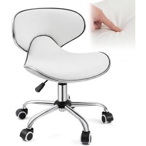 Geelin Pedicure Chair for Nail Tech, Ergonomic Back Support Rolling Stool, Adjustable Hydraulic Salon Spa Stool with Wheels, Swivel PU Leather Nail Tech Chair for Pedicure Tattoo Massage (White)