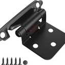 HOSOM 4 Pack Black Cabinet Hinges, 1/2" Overlay Cabinet Door Hinges for Kitchen Cabinet Doors, Flush Face Mount Self Closing Cabinet Hinges with Door Bumper