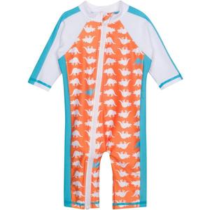 SwimZip Boys' Long-Sleeve UPF 50+ Swimsuit for Baby, Toddler, & Little Boys (18-24 Months, Orange Dino)