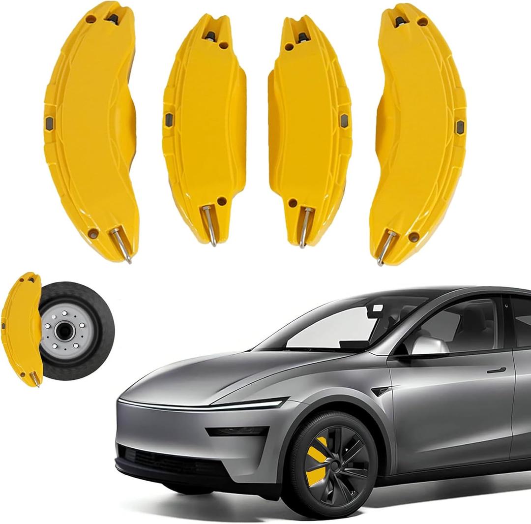 Brake Caliper Covers For Tesla Model Y Juniper 2025-202619 20 Inch Wheel Front and Rear Brake Caliper Covers 4 Pcs For Model Y Juniper Accessories (Yellow)