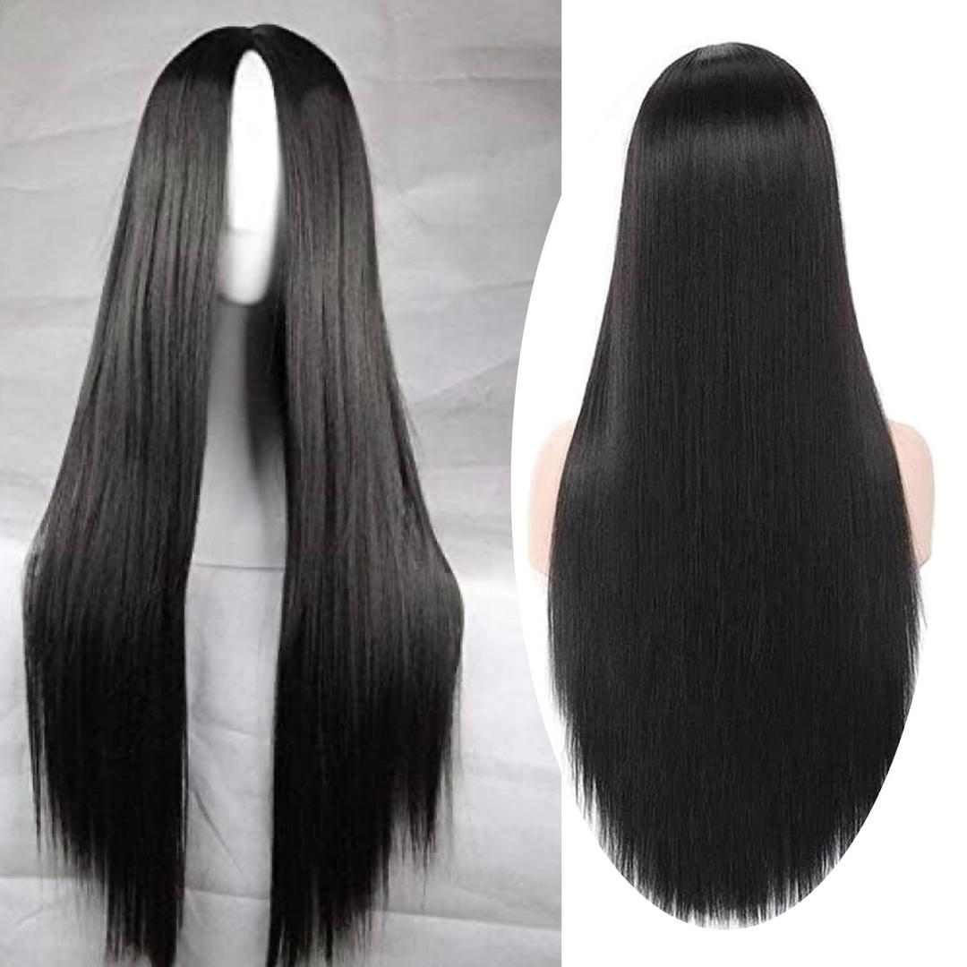 EllenaWomens/Ladies 75cm Black Color Long STRAIGHT Cosplay/Costume/Anime/Party/Bangs Full Sexy Wig (75cm Straight,Black)