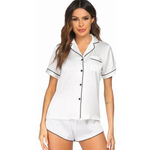 Ekouaer Teddy Tops with Shorts Satin Pajama Set XL