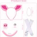 Pig Costume Set, Pink Animal Cosplay Outfit with Pig Ears Headband Nose Bow Tie Tail Gloves for Fancy Dress Parties