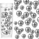 100PCS Silver Grey Faux Pearls Beads for Centerpiece Vases, Vase Filler Faux Pearls, No Holes Filler Beads for Party Anniversary Birthday Wedding Table Decor, 14/20/30mm